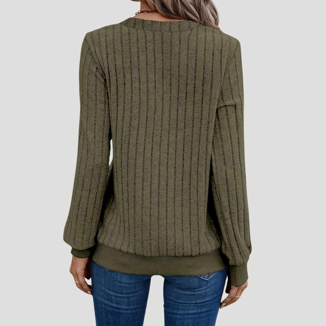 Women’s v neck knitted jumper soft ribbed winter style