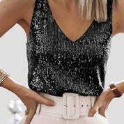 Sequin sleeveless v-neck party top