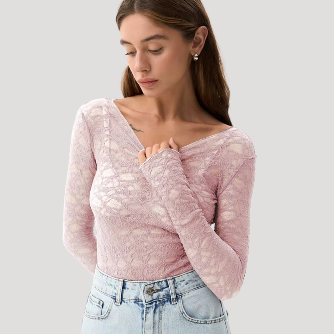 Sheer lace long-sleeve top