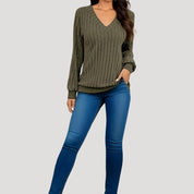 Women’s v neck knitted jumper soft ribbed winter style