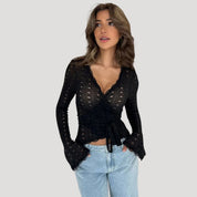 Lace wrap top with bell sleeves