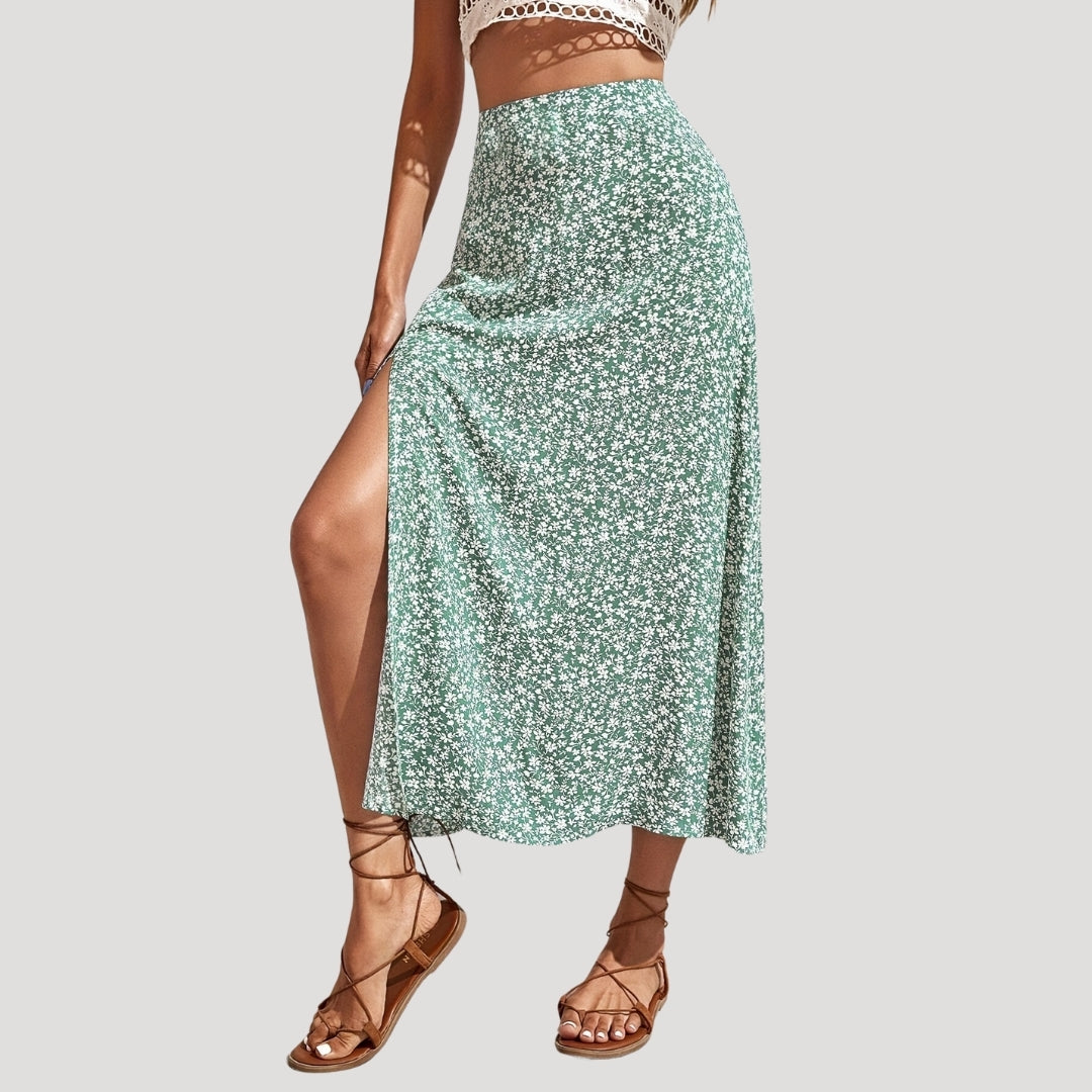 Floral high-waist slit maxi skirt