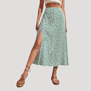 Floral high-waist slit maxi skirt