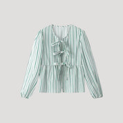 Striped tie-front peplum blouse