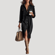 Women’s corduroy long sleeve midi shirt dress