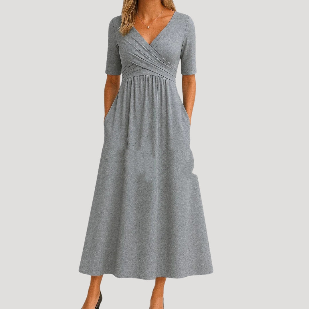 Women’s wrap v neck short sleeve midi dress