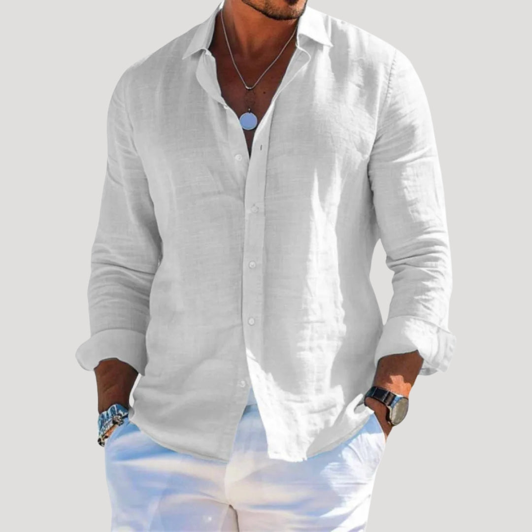 Men’s long sleeve linen button casual shirt