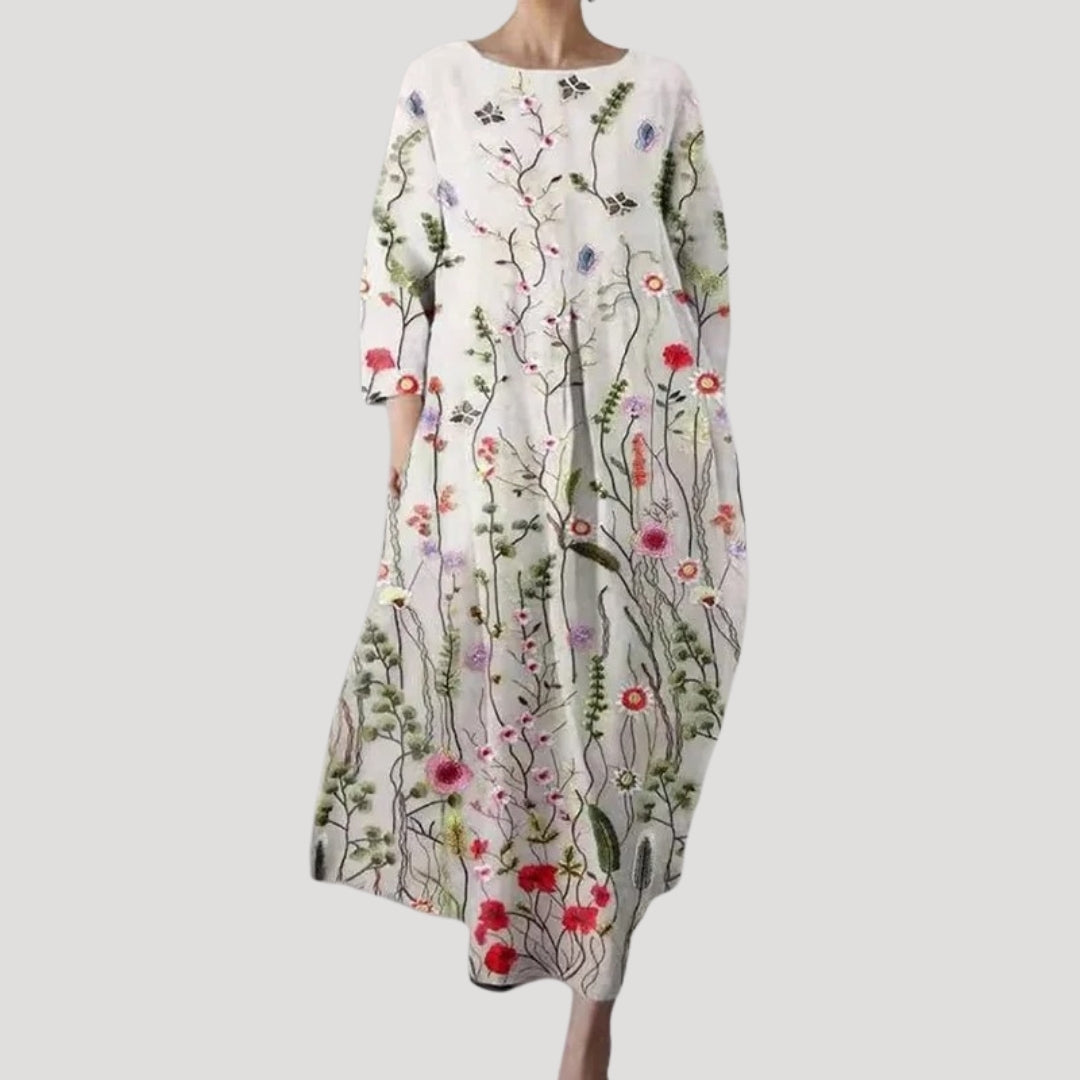 Women’s linen summer midi dress with long sleeves