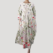 Women’s linen summer midi dress with long sleeves