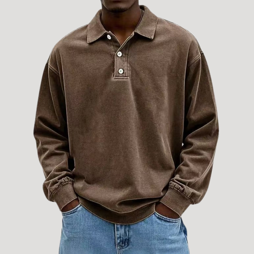 Men’s long sleeve polo top in brushed cotton
