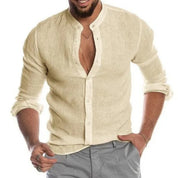 Men’s long sleeve grandad collar casual shirt