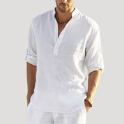 Men’s linen long sleeve collarless beach shirt