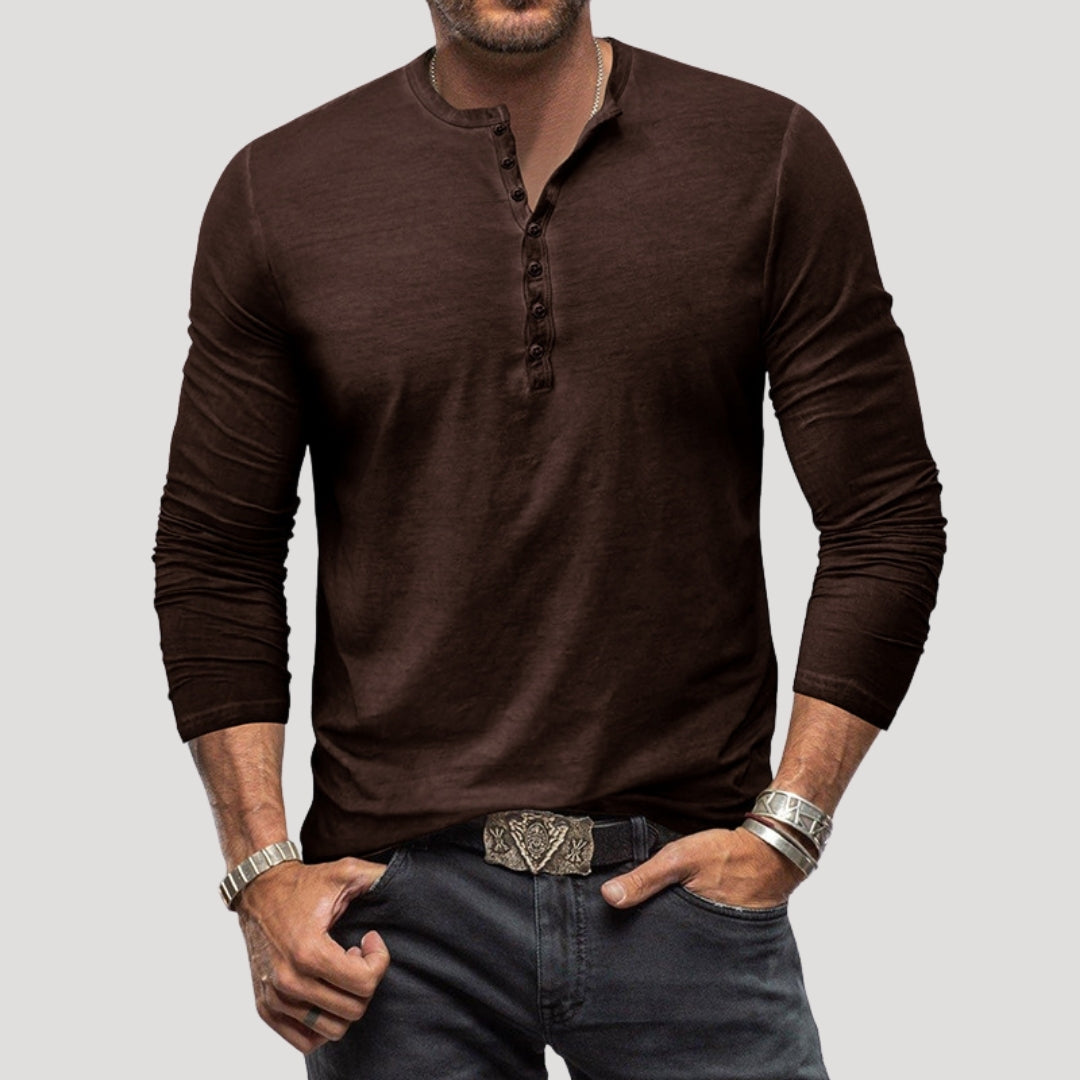 Men’s long sleeve henley top casual t shirt