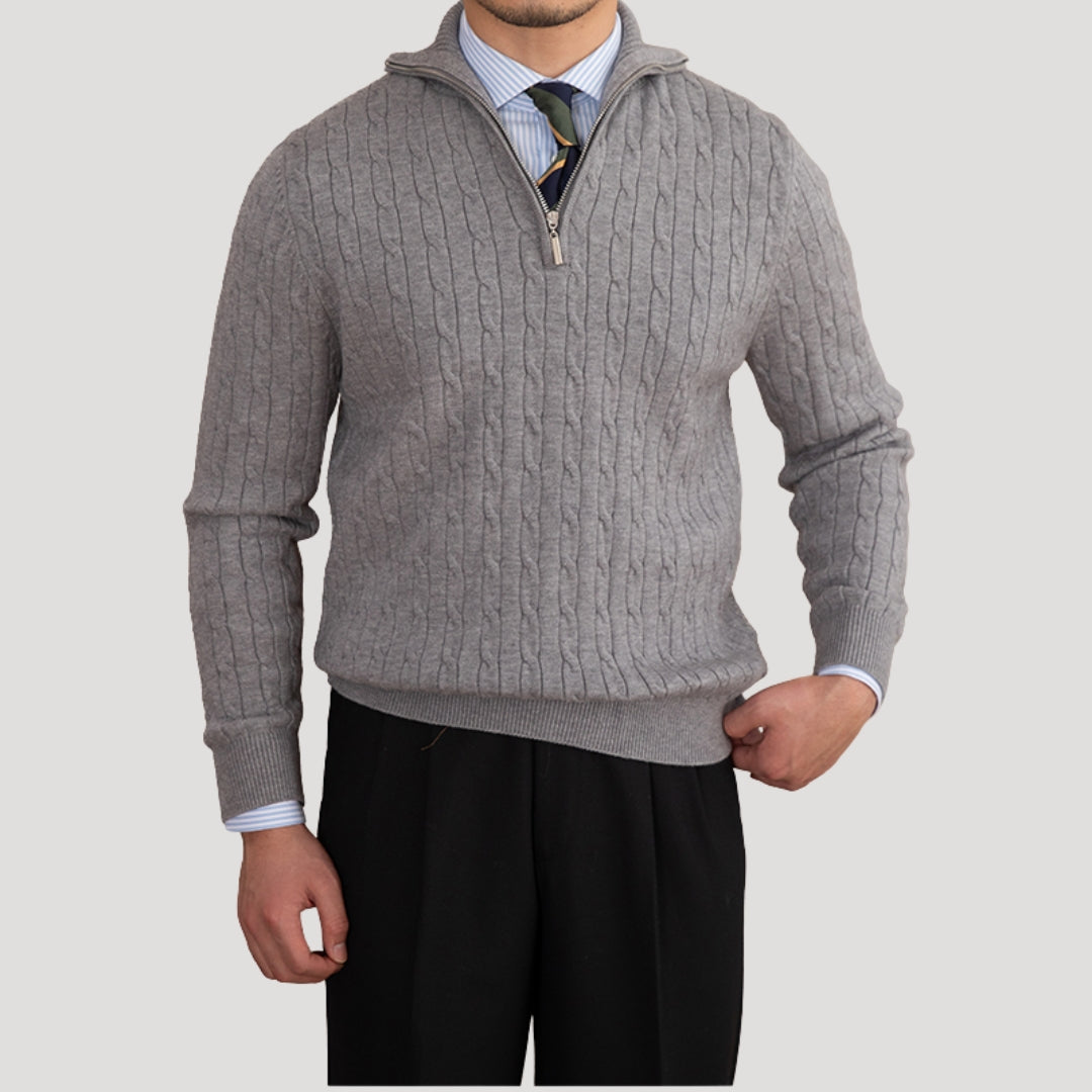 Men’s knitted jumper cable knit zip neck winter sweater