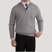 Men’s knitted jumper cable knit zip neck winter sweater