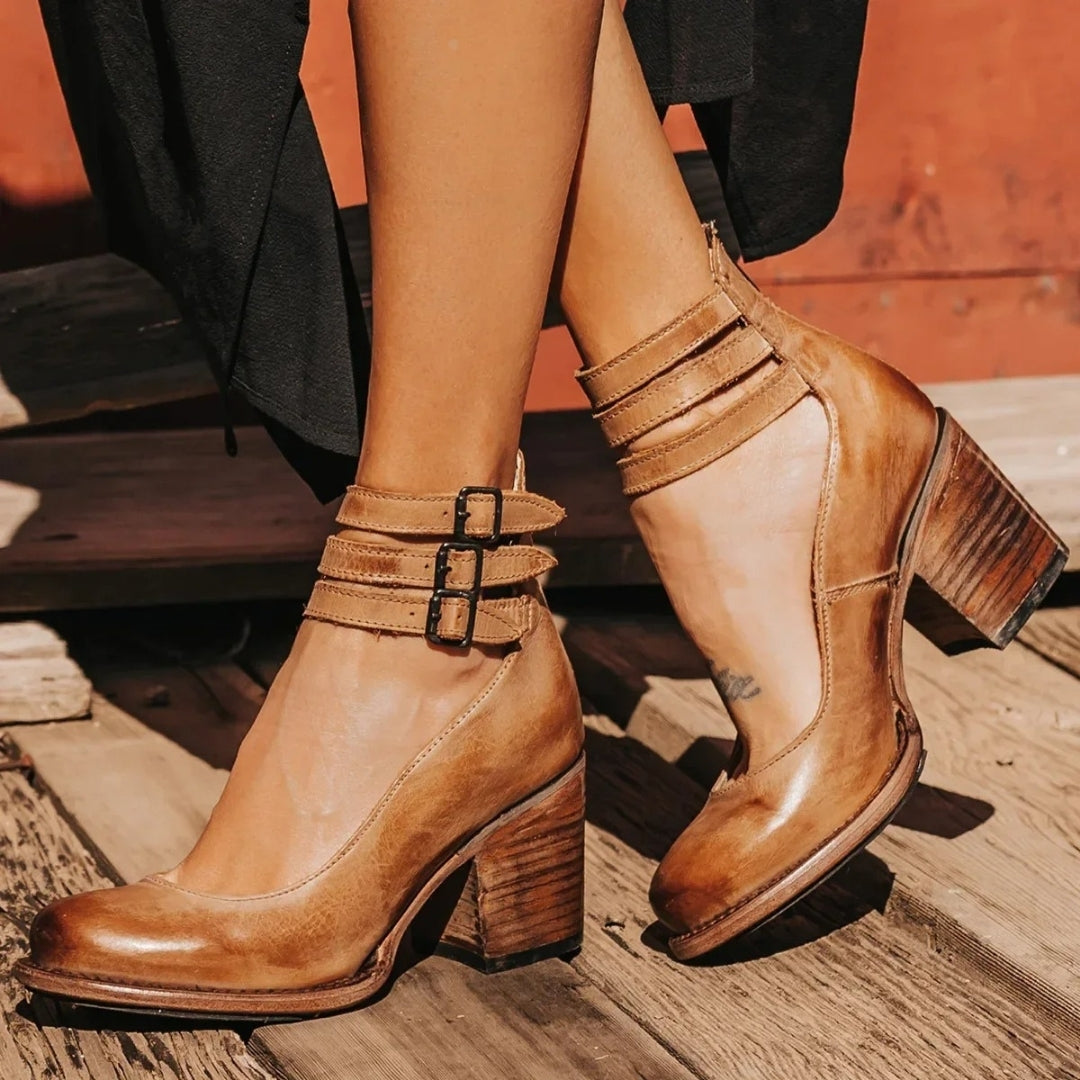 Women’s mid block heel closed toe shoes