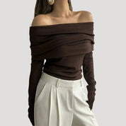 Off-shoulder drape long sleeve top