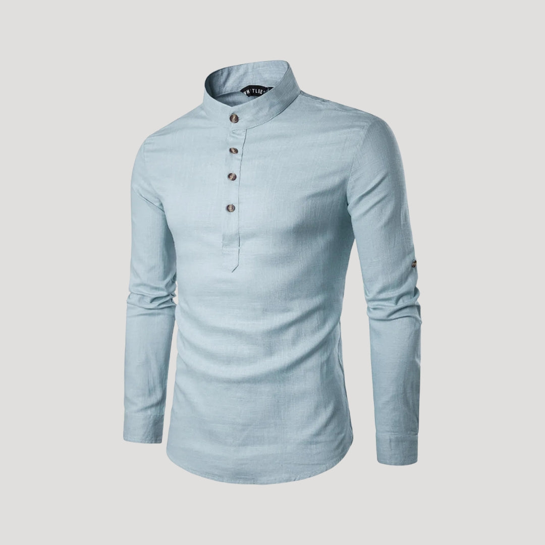 Men’s grandad collar long sleeve casual pullover shirt