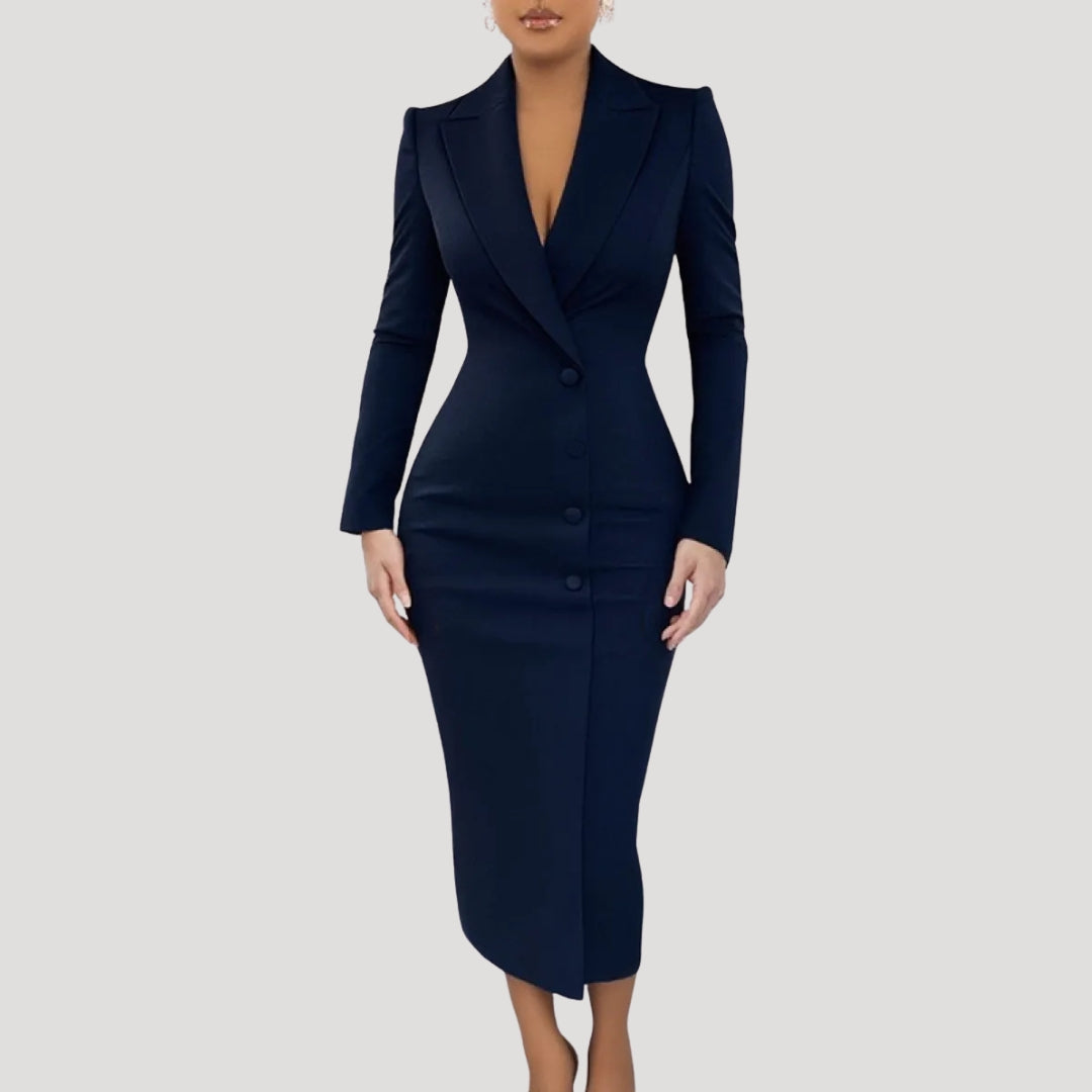 Women’s tailored long sleeve blazer midi dress