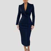 Women’s tailored long sleeve blazer midi dress