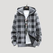 Men plaid hooded winter jacket