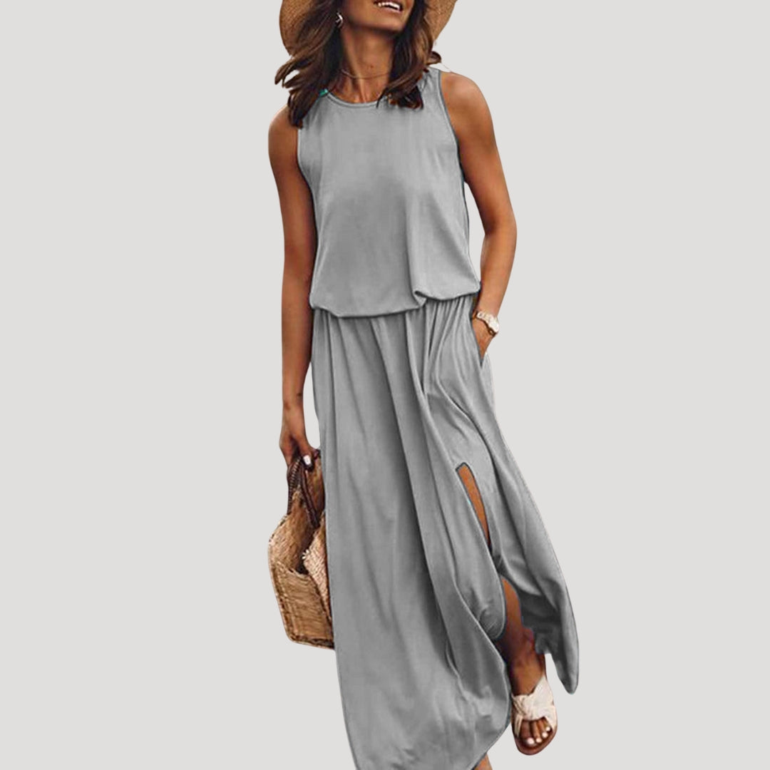 Women’s sleeveless casual midi dress with slit