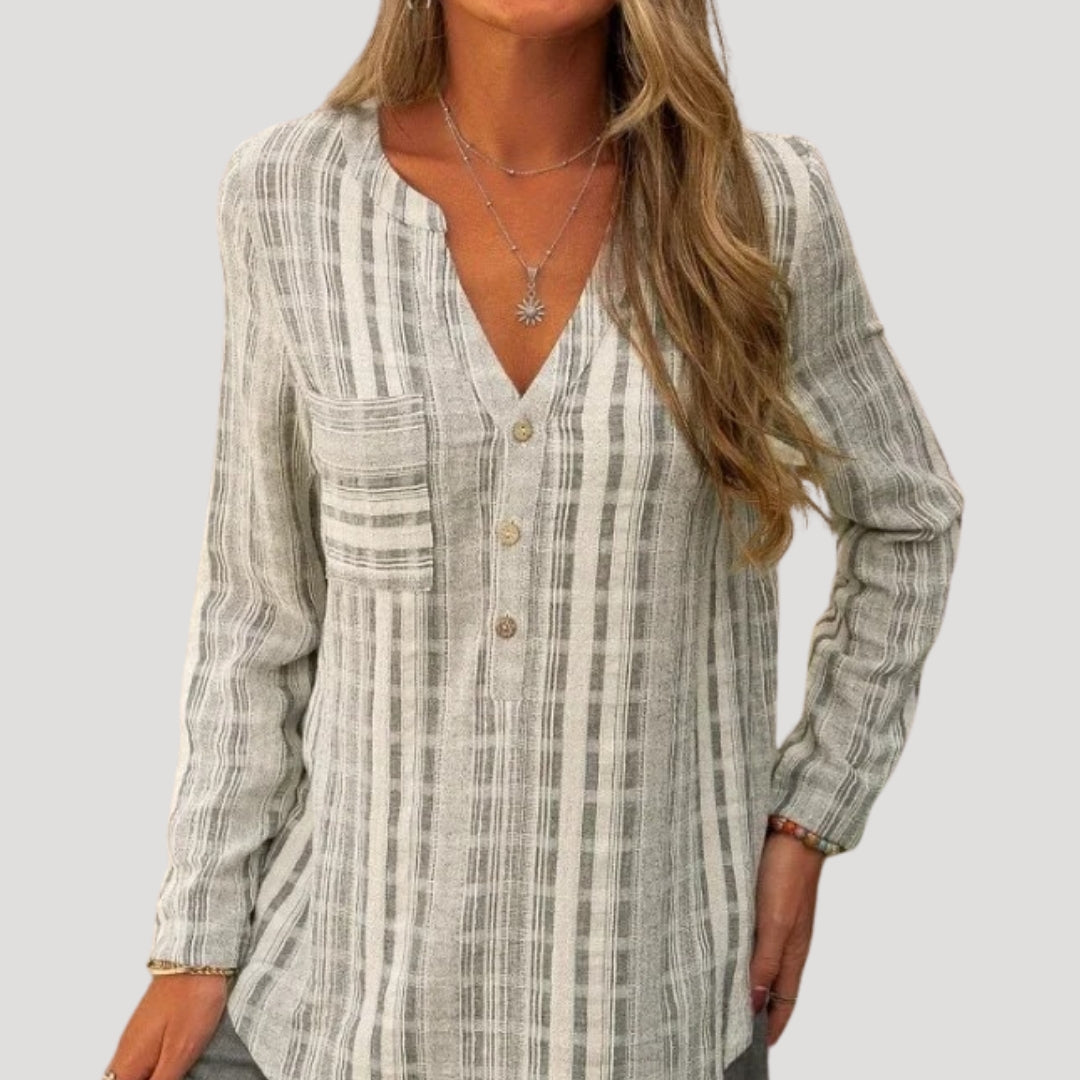 Striped button-up casual blouse