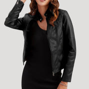 Women’s faux leather biker zip fitted jacket