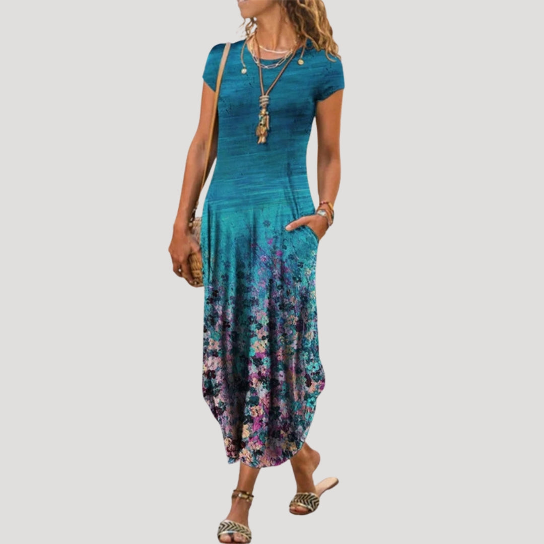 Women’s floral short sleeve tailored midi dress