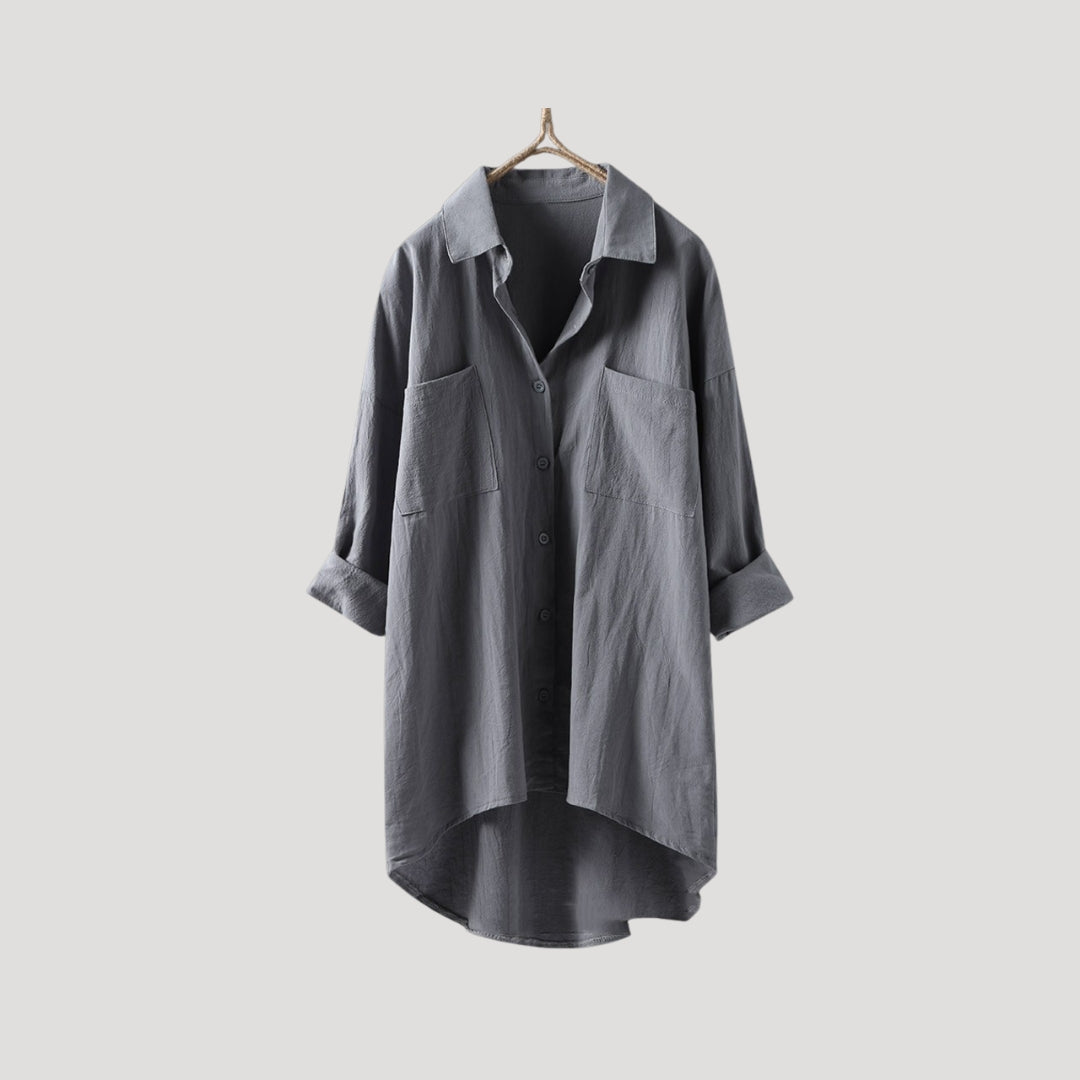 Women’s oversized longline button shirt collared blouse