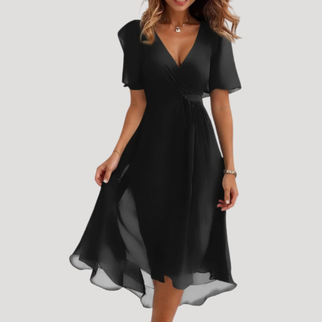 Women’s floral chiffon wrap midi dress