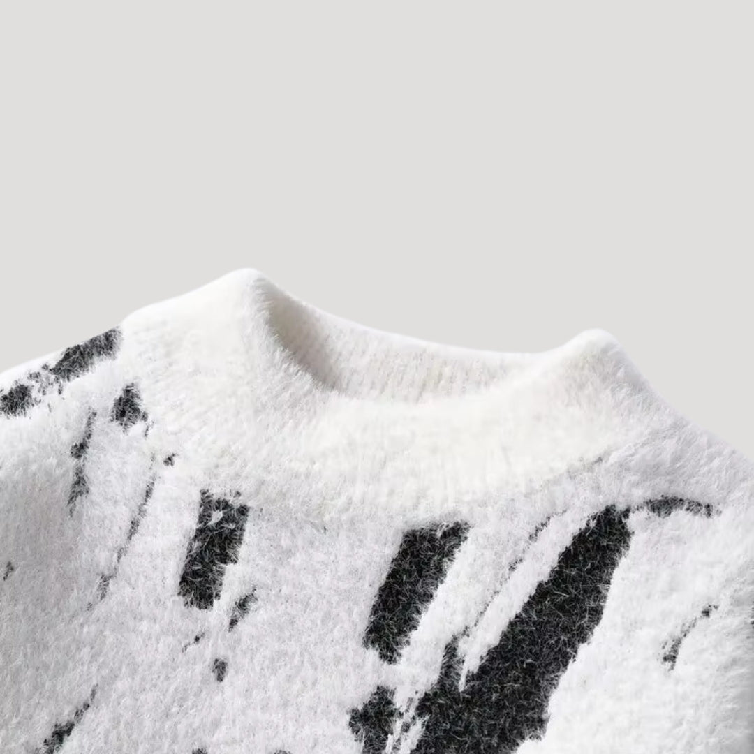 Abstract patterned knitted jumper