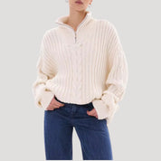 Women zip-neck cable-knit sweater