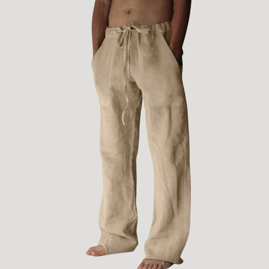 Men’s linen drawstring casual wide leg trousers