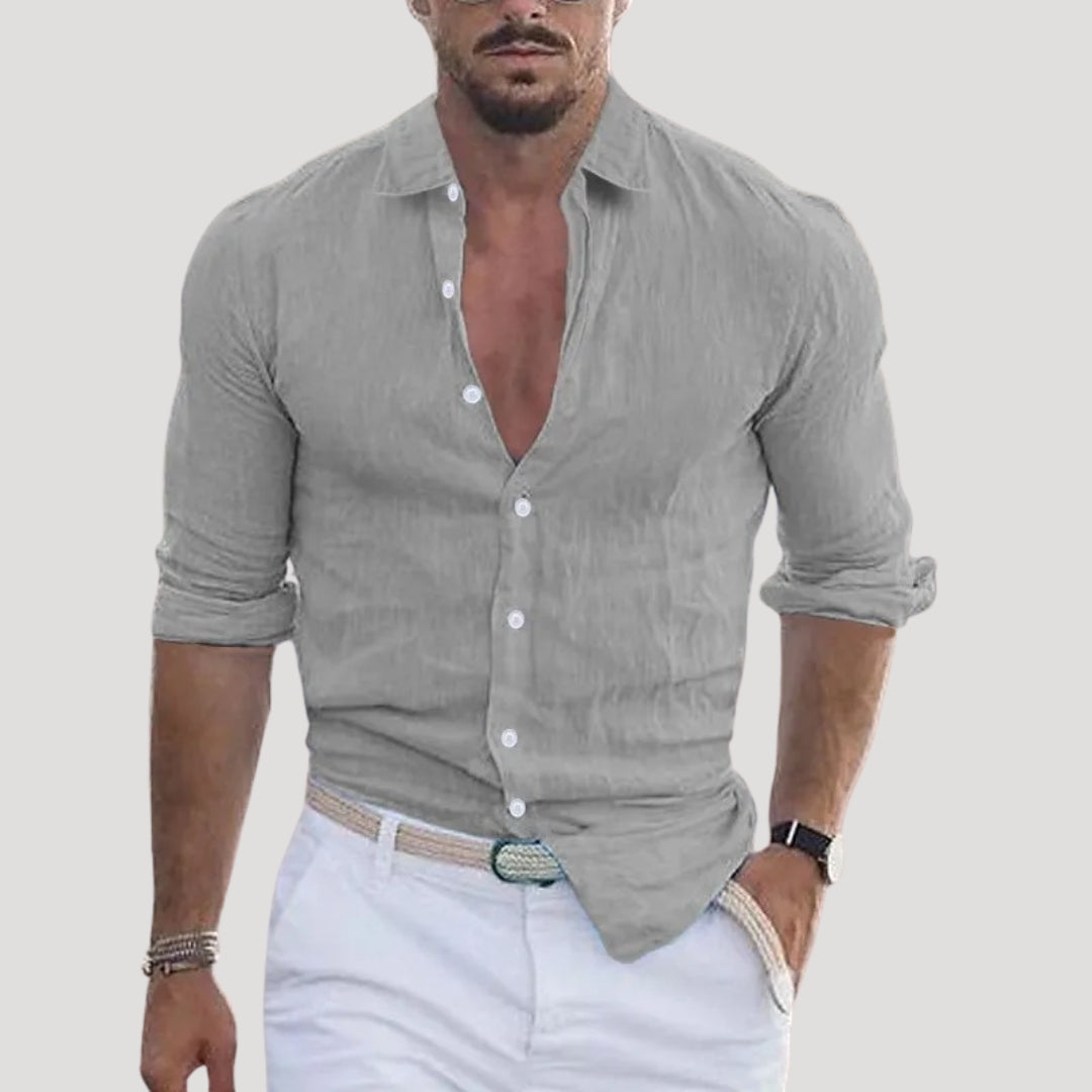 Men’s long sleeve linen button casual shirt