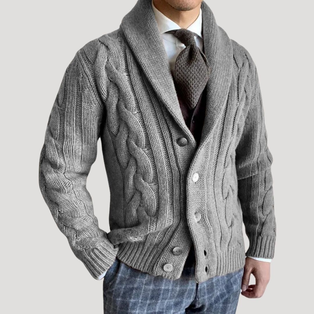 Men’s shawl collar wool knit cardigan sweater