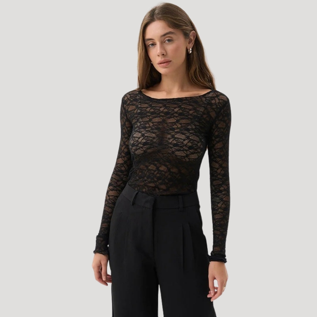 Sheer lace long-sleeve top