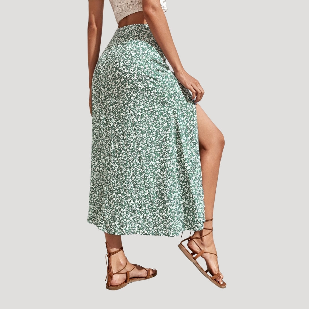 Floral high-waist slit maxi skirt