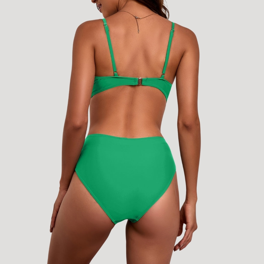 Twist-front bikini set in emerald green