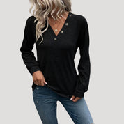 Button detail v-neck ribbed sleeve top