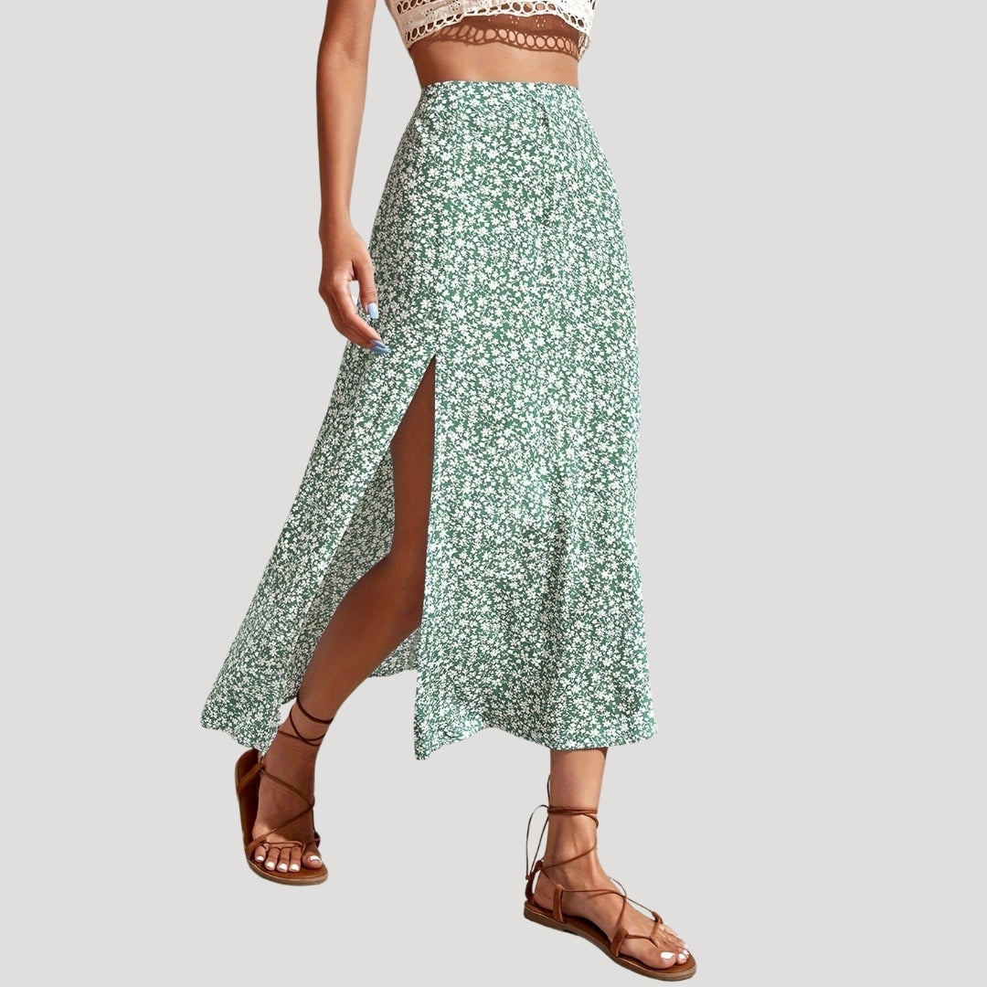 Floral high-waist slit maxi skirt