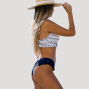 Striped ruffle bikini set