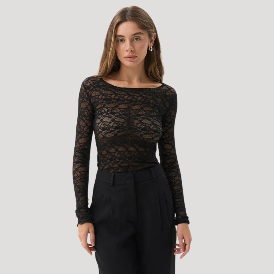 Sheer lace long-sleeve top