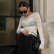 Sheer lace long-sleeve top