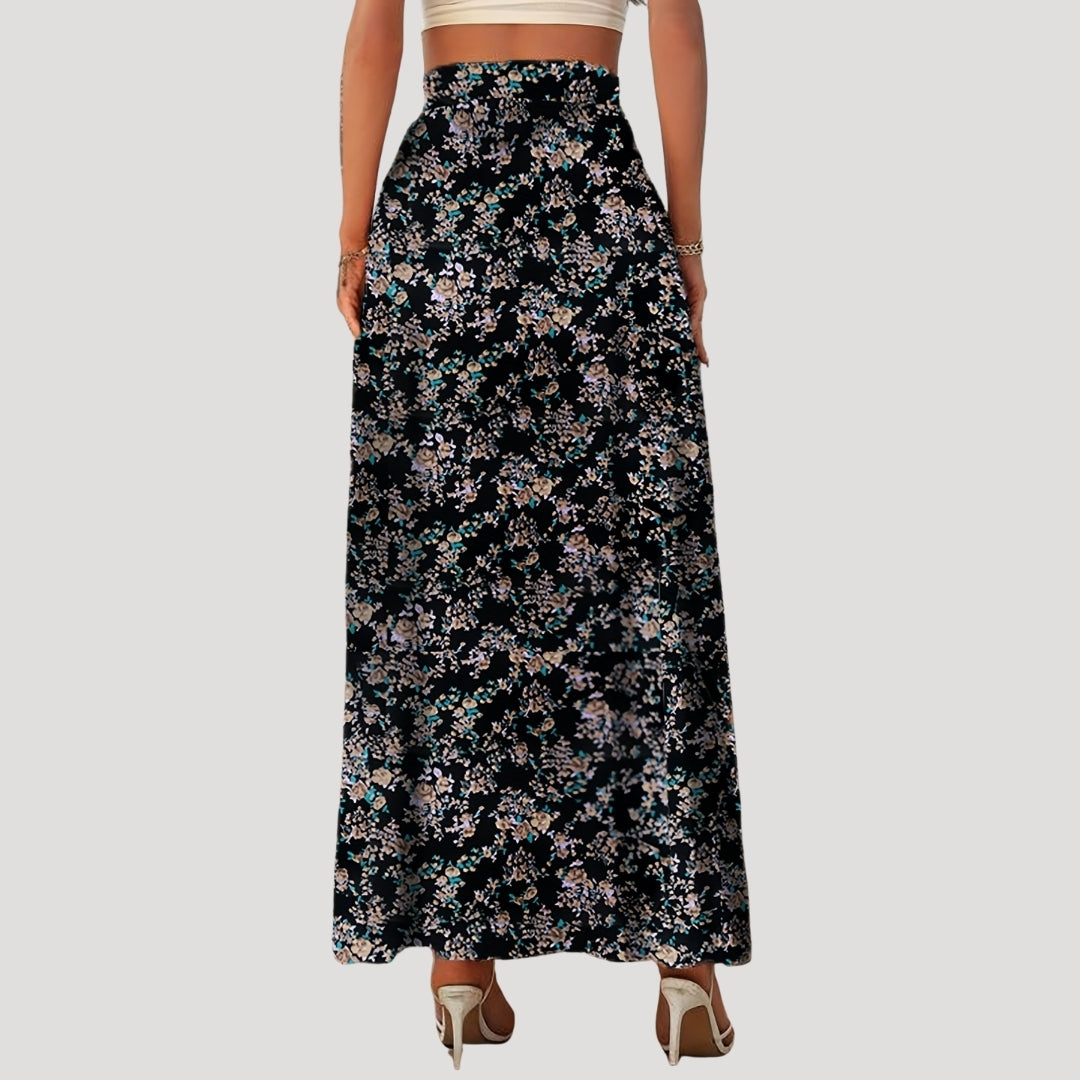 Floral high-waist maxi skirt with slit