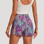 Boho printed wrap-style shorts with tie