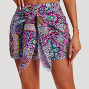 Boho printed wrap-style shorts with tie