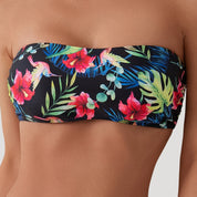 Tropical print bandeau bikini set