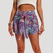 Boho printed wrap-style shorts with tie