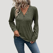 Button detail v-neck ribbed sleeve top